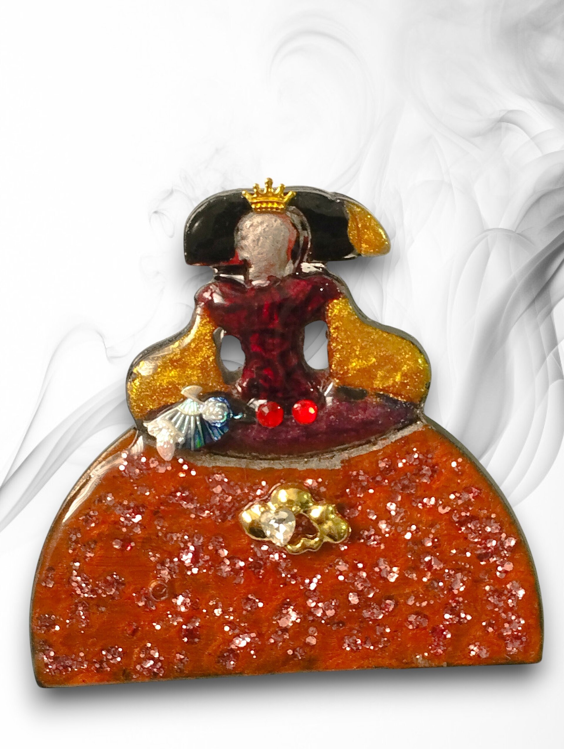 Broche Menina 'Elegancia Clásica' – Negro, Blanco y Aguamarina - 4