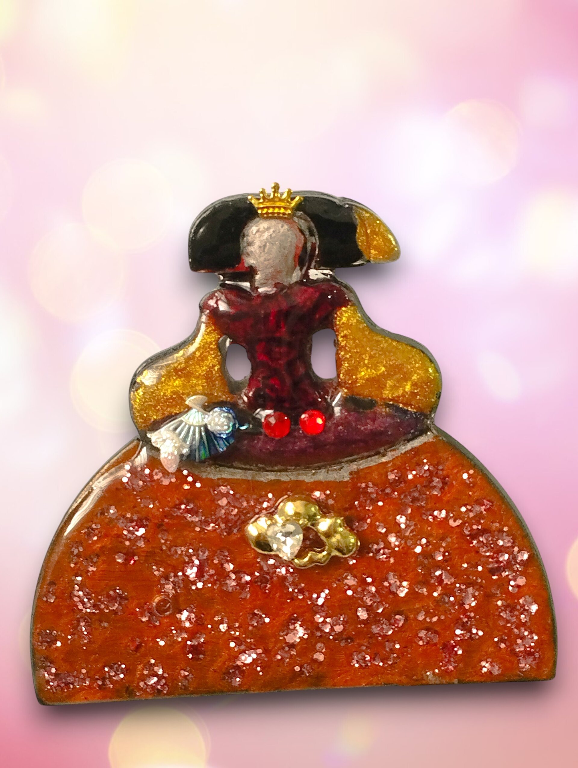 Broche Menina 'Elegancia Clásica' – Negro, Blanco y Aguamarina - 3