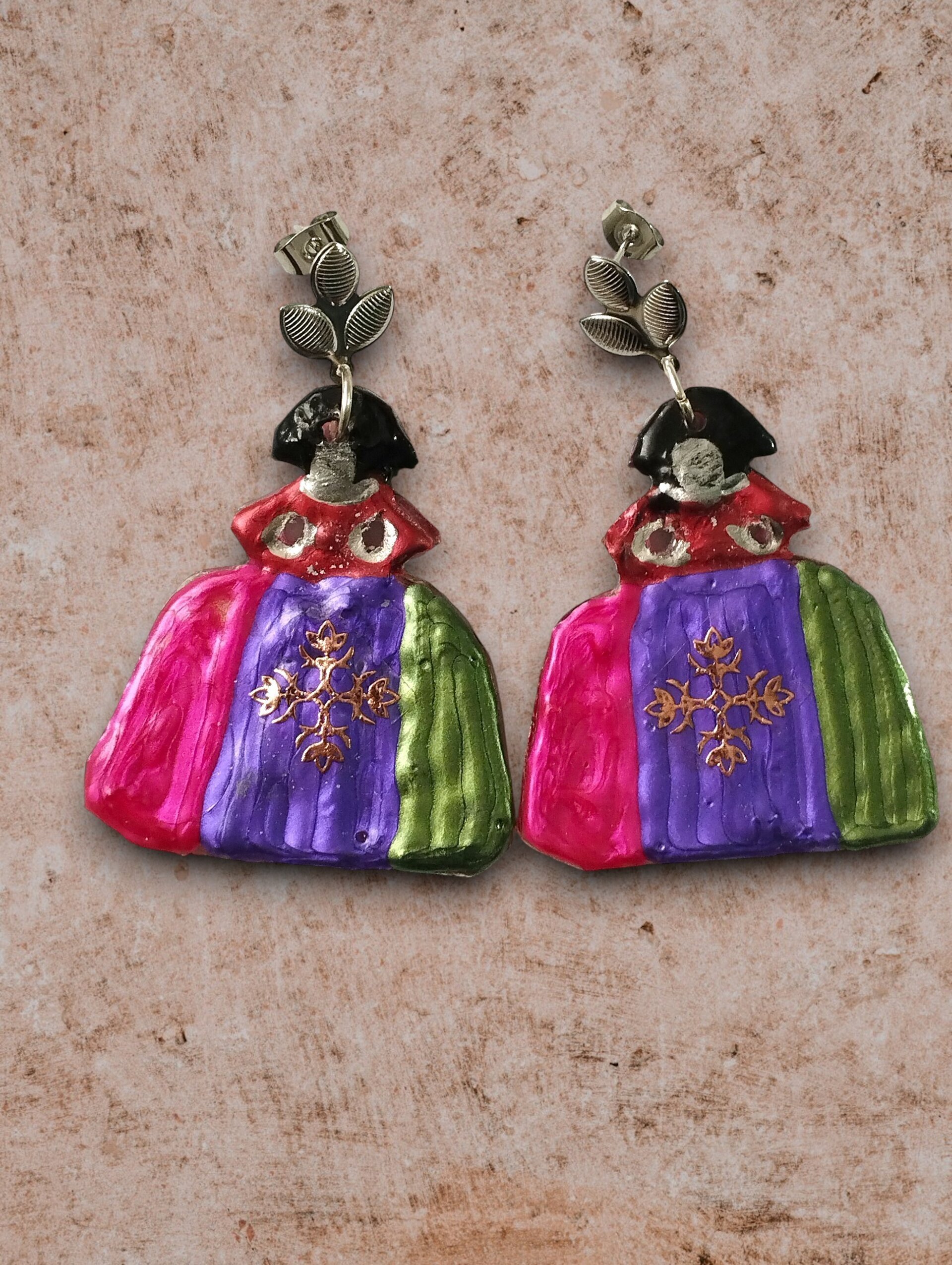 Pendientes Meninas 'Trío Neón' – Fucsia, Morado y Verde Lima - 3