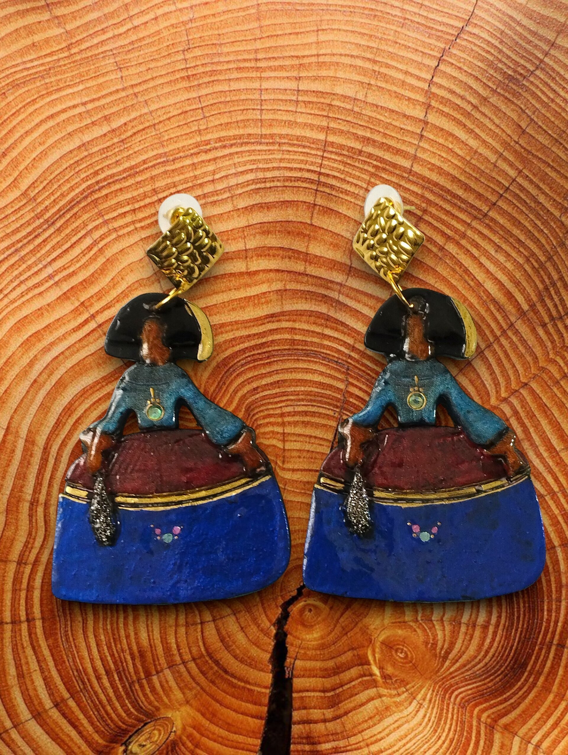 Pendientes Meninas 'Majestad Azul' – Diseño Bicolor y Acabado Dorado - 1