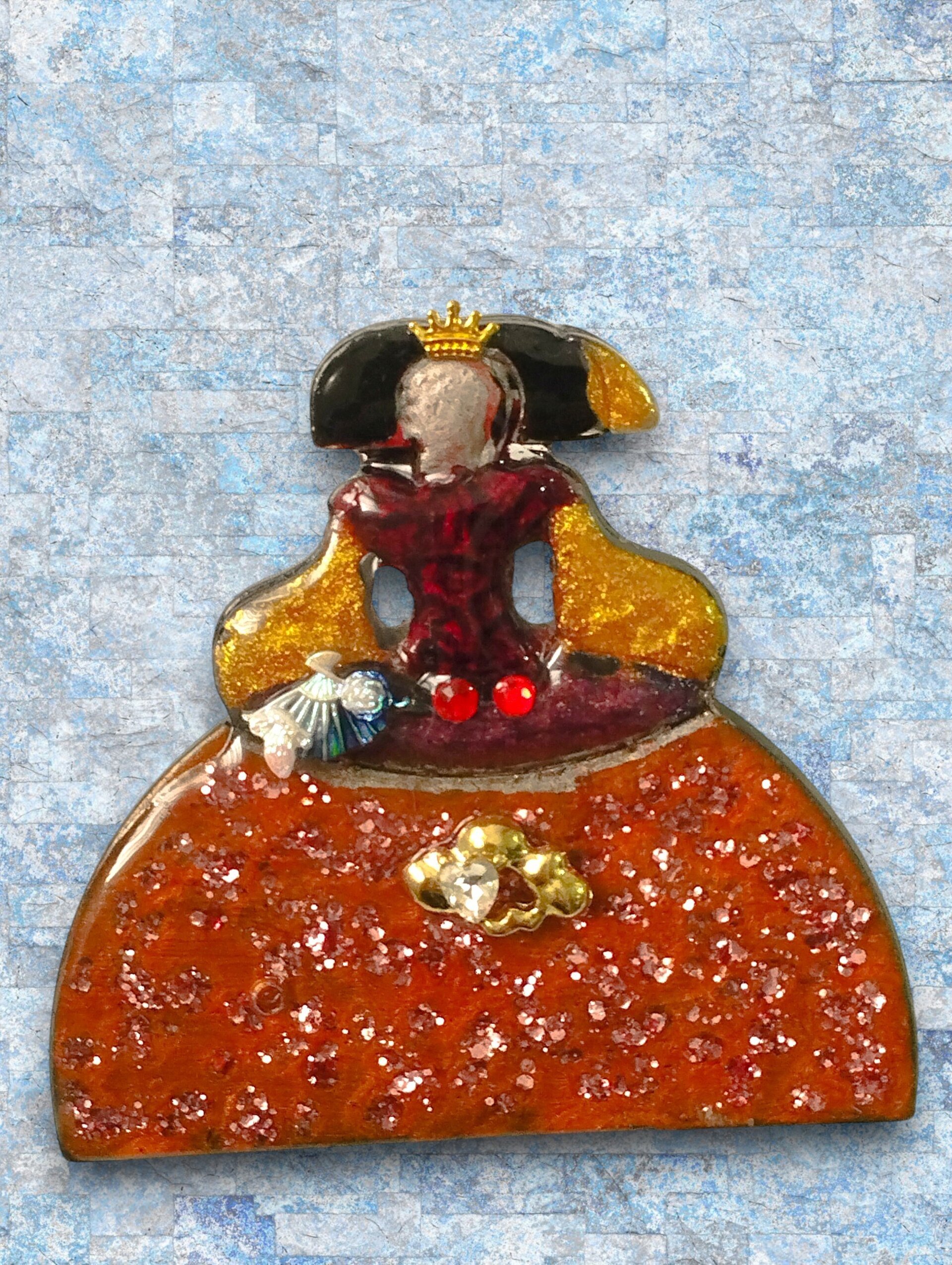 Broche Menina 'Elegancia Clásica' – Negro, Blanco y Aguamarina - 1