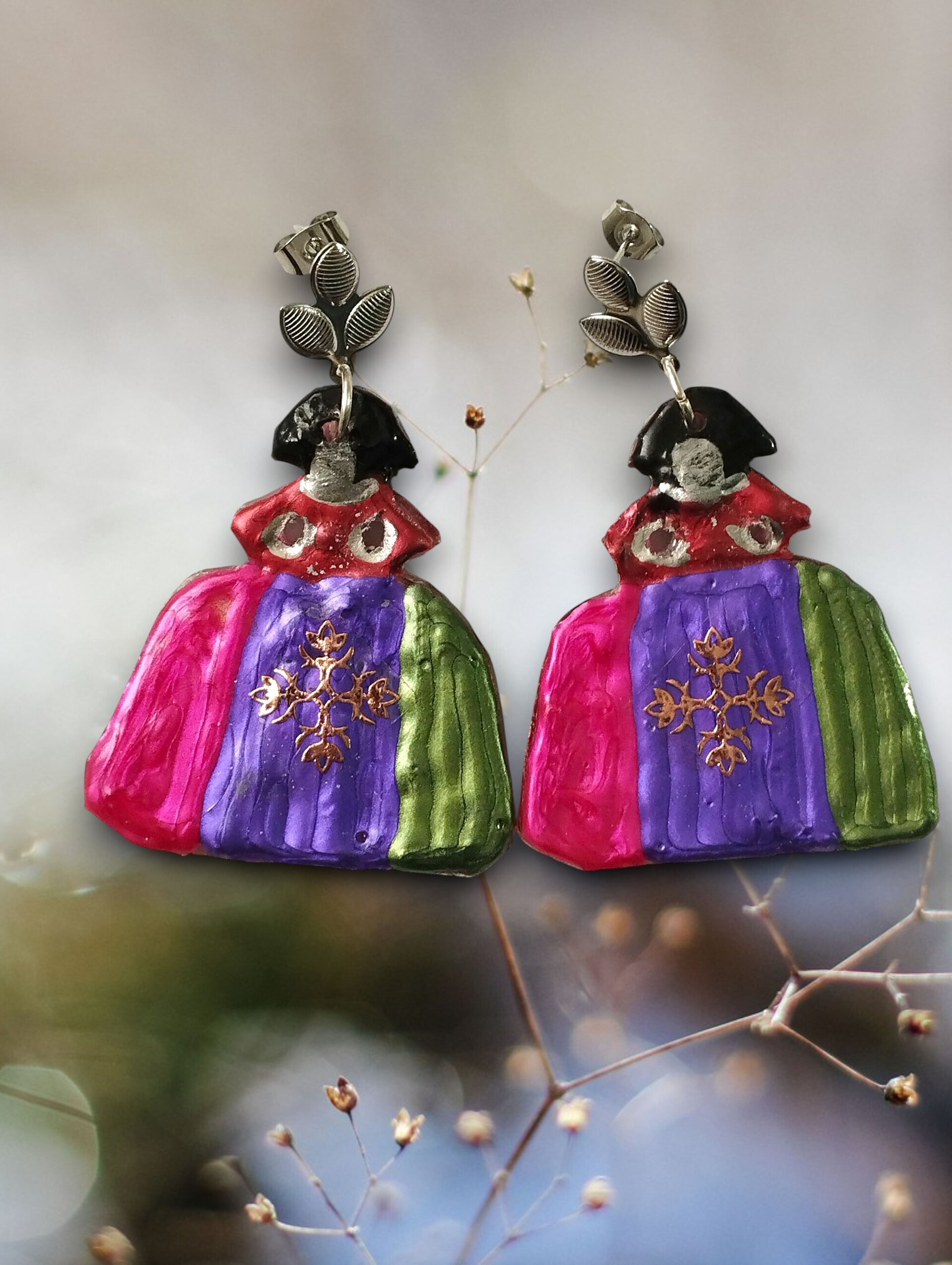 Pendientes Meninas 'Trío Neón' – Fucsia, Morado y Verde Lima - 2