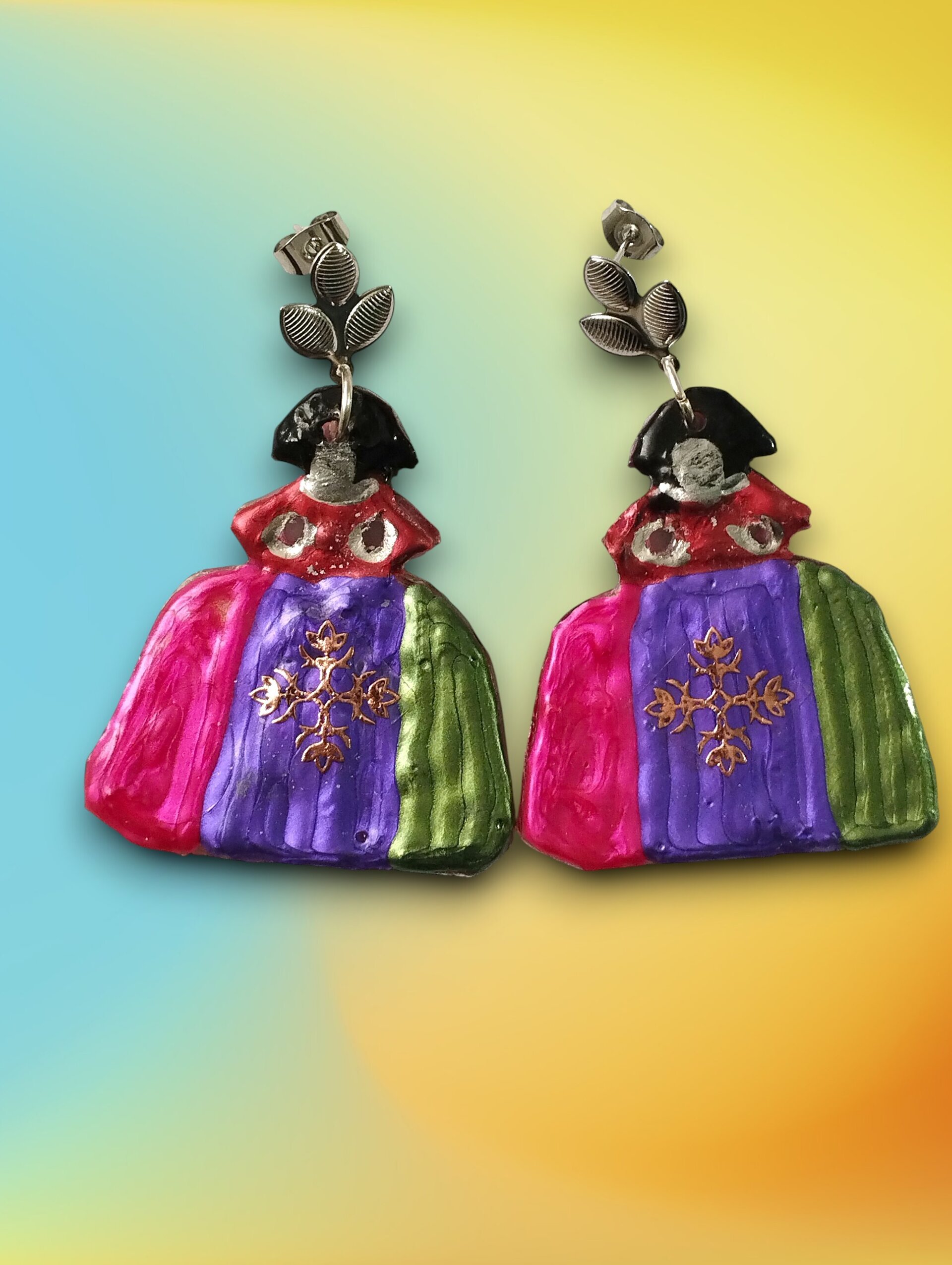 Pendientes Meninas 'Trío Neón' – Fucsia, Morado y Verde Lima - 1