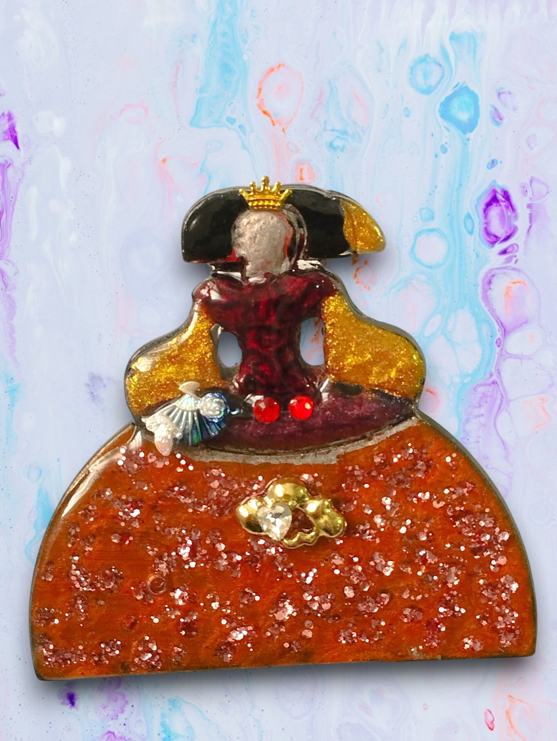 Broche Menina 'Elegancia Clásica' – Negro, Blanco y Aguamarina - 2