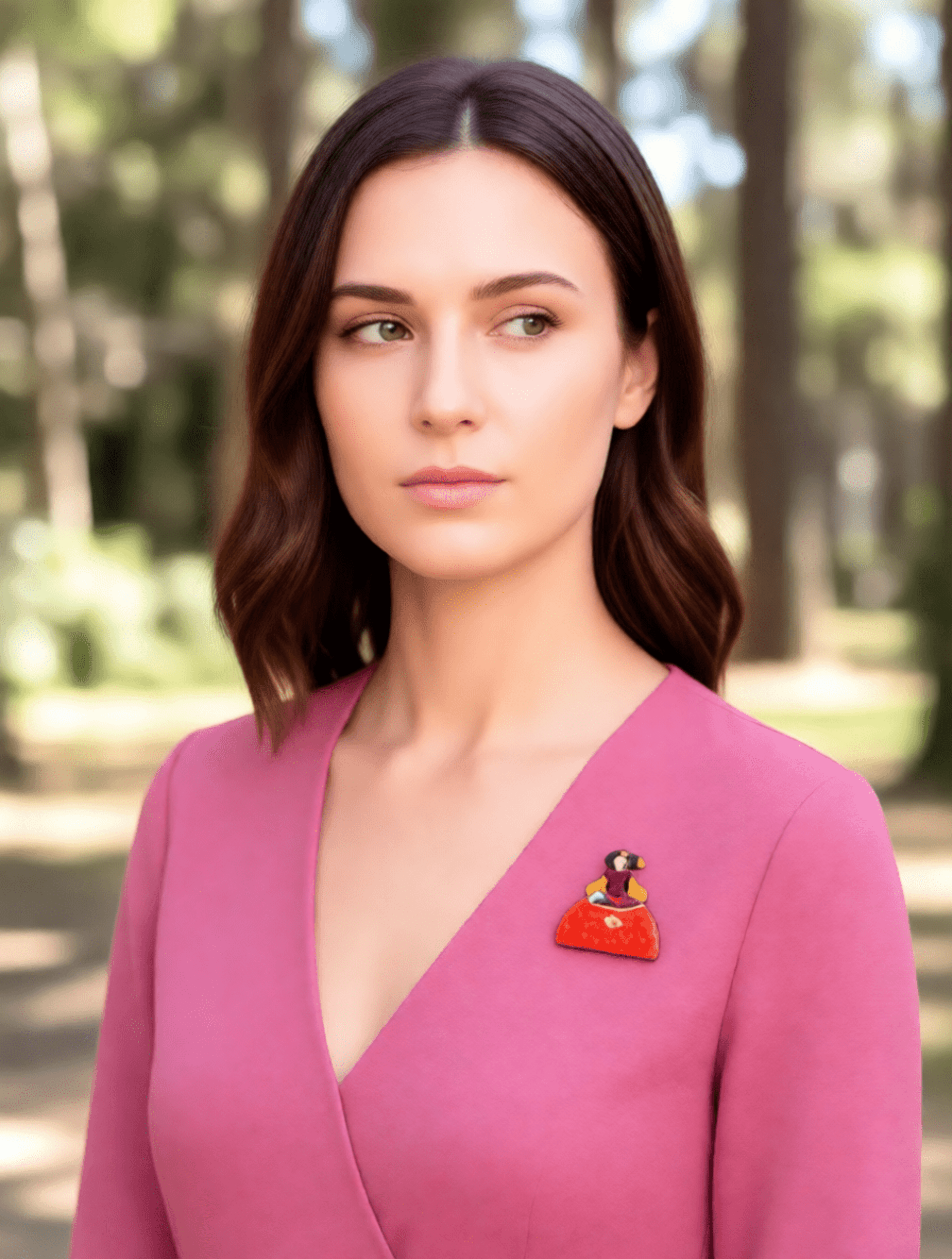 Broche Menina 'Elegancia Clásica' – Negro, Blanco y Aguamarina - 2