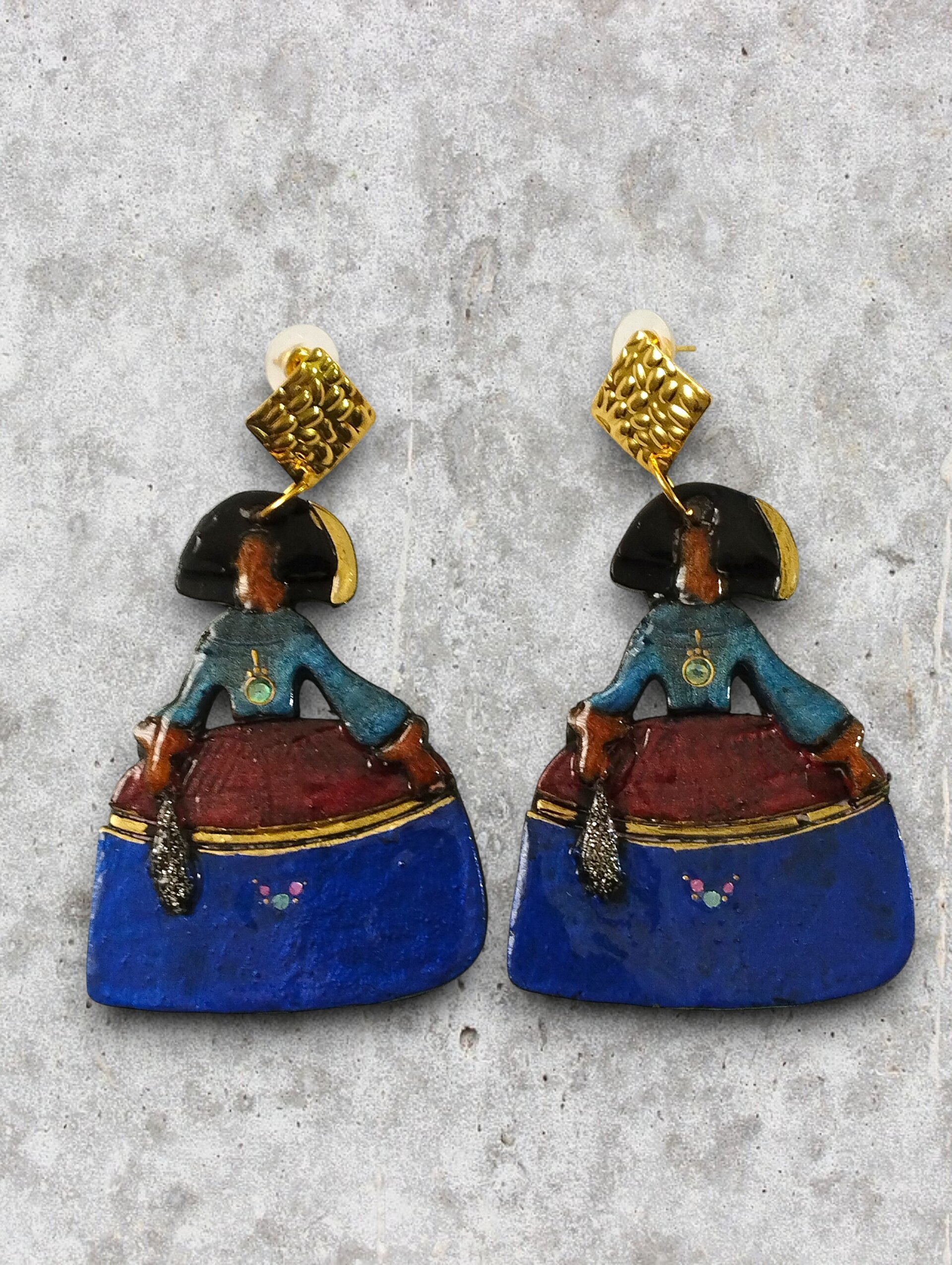 Pendientes Meninas 'Majestad Azul' – Diseño Bicolor y Acabado Dorado - 3