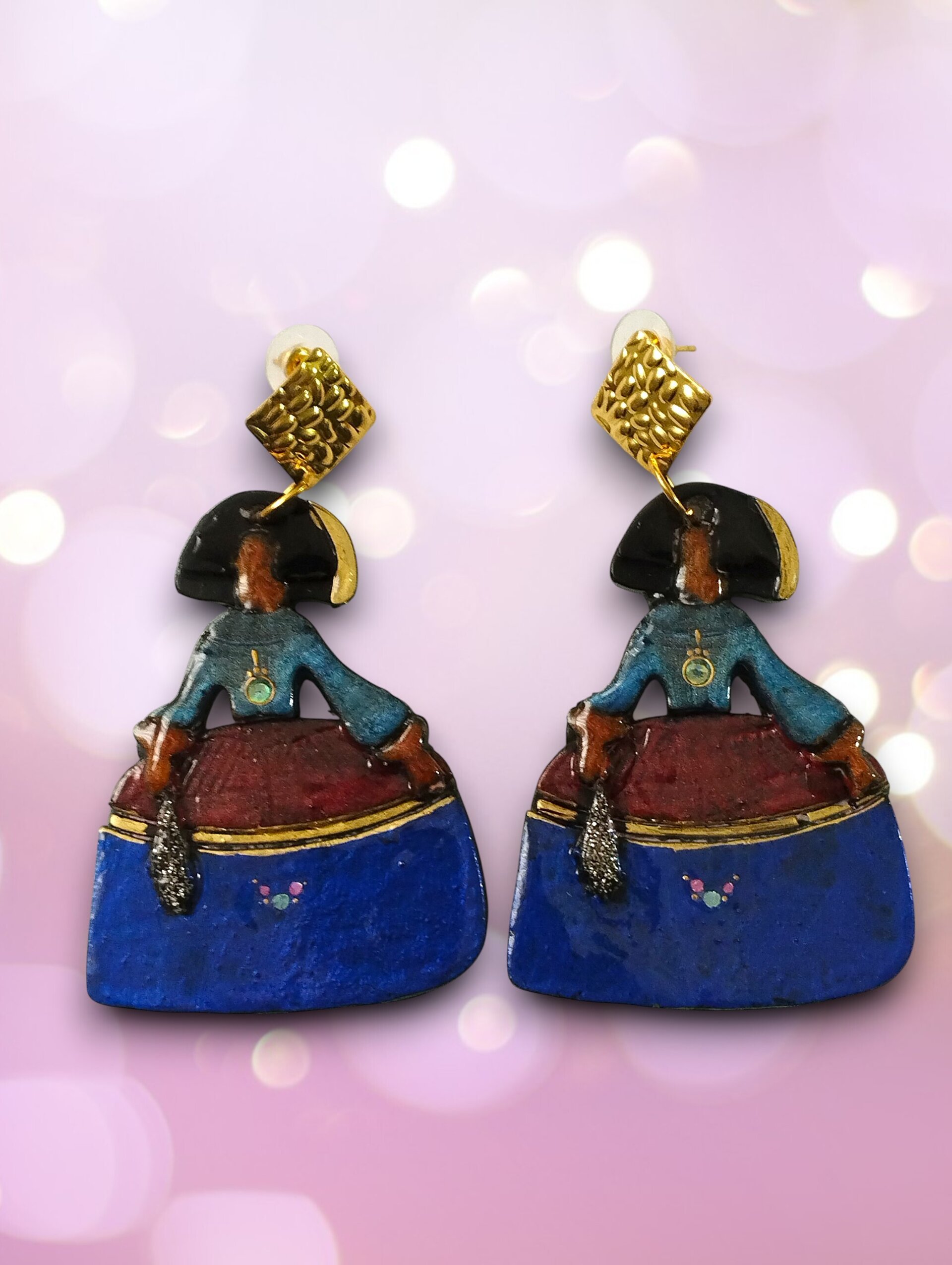 Pendientes Meninas 'Majestad Azul' – Diseño Bicolor y Acabado Dorado - 4