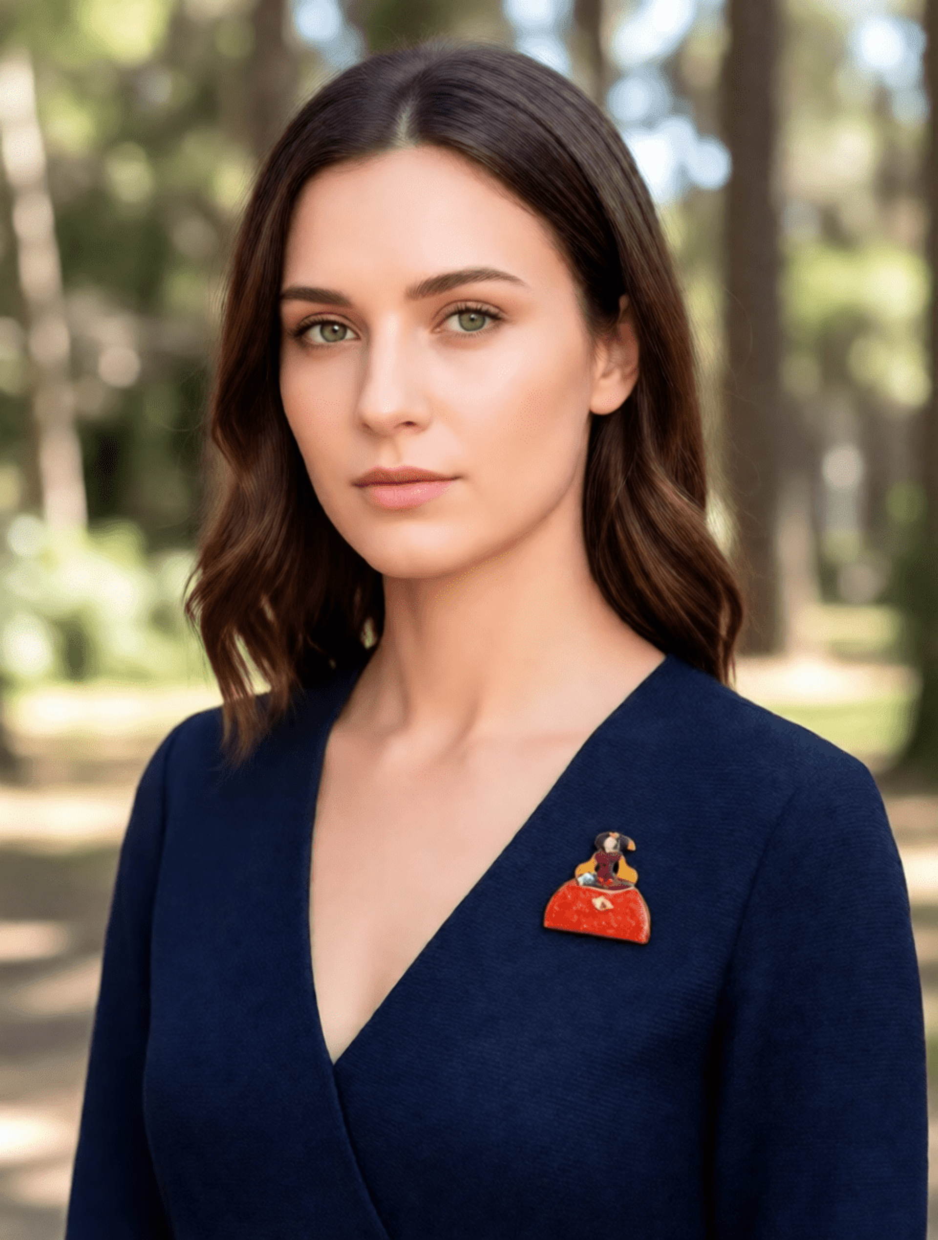 Broche Menina 'Elegancia Clásica' – Negro, Blanco y Aguamarina - 3