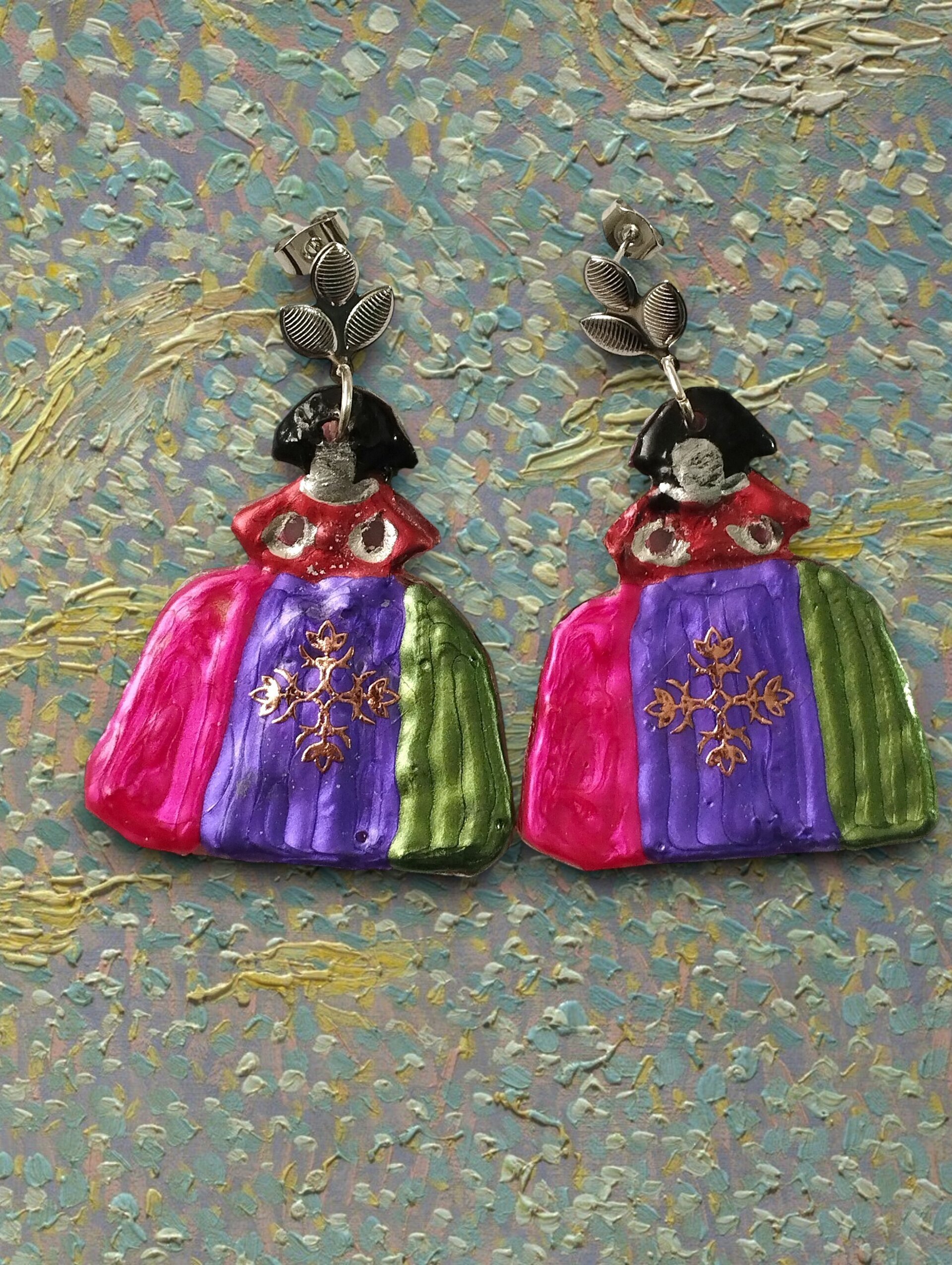 Pendientes Meninas 'Trío Neón' – Fucsia, Morado y Verde Lima - 4