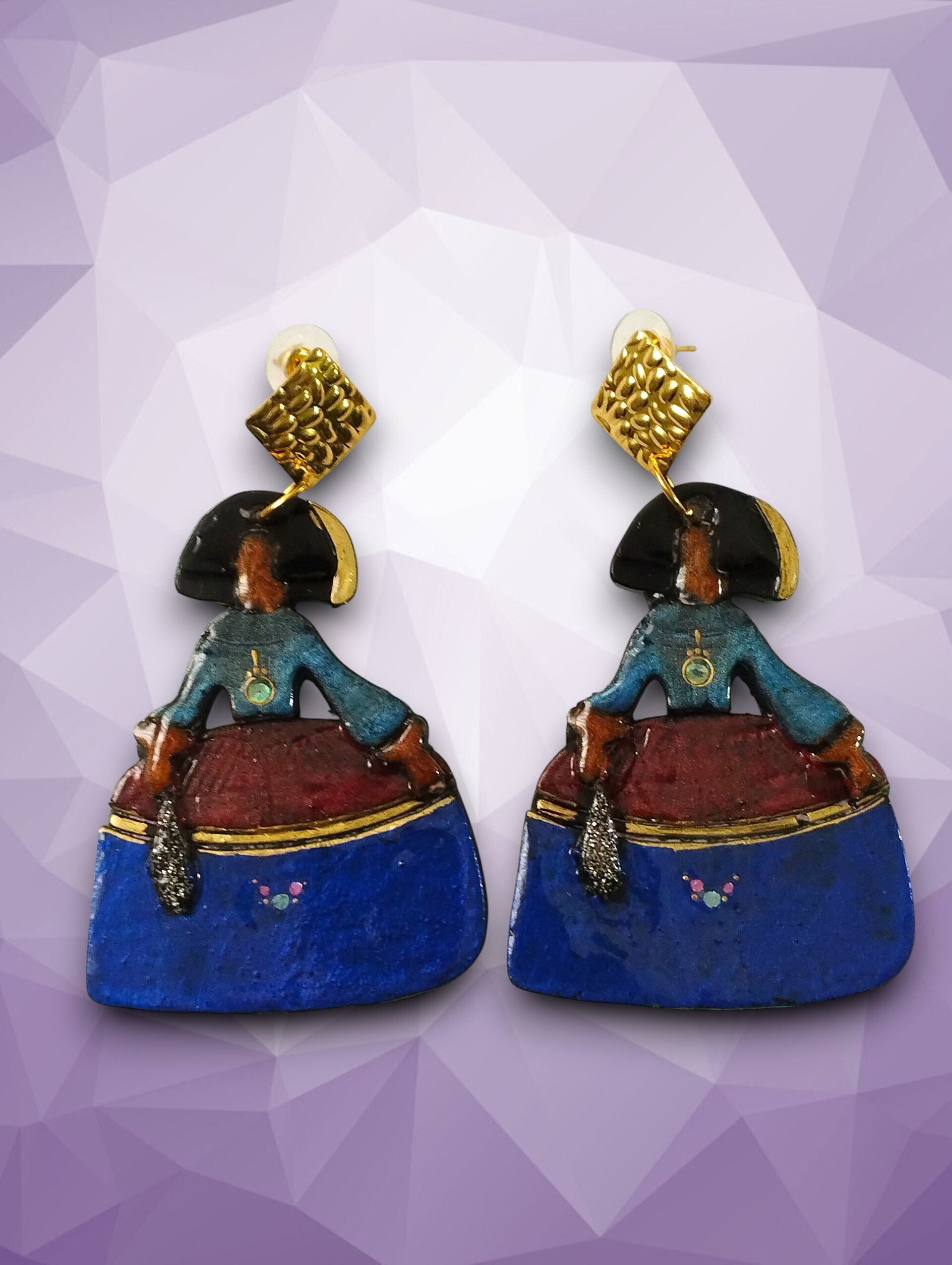 Pendientes Meninas 'Majestad Azul' – Diseño Bicolor y Acabado Dorado - 2