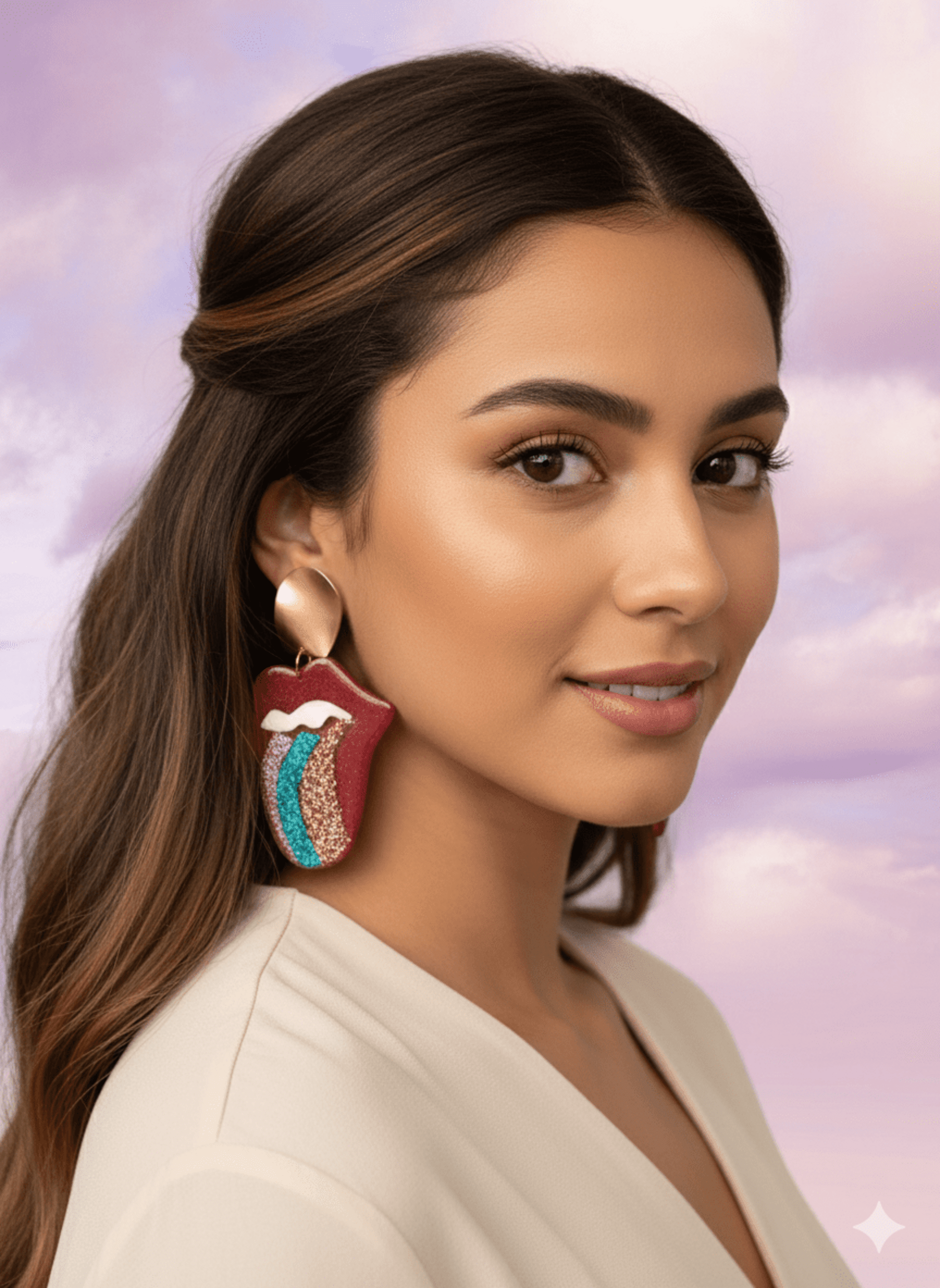 Pendientes 'Lengua Rock' - Glitter Multicolor y Cierre Dorado - 2